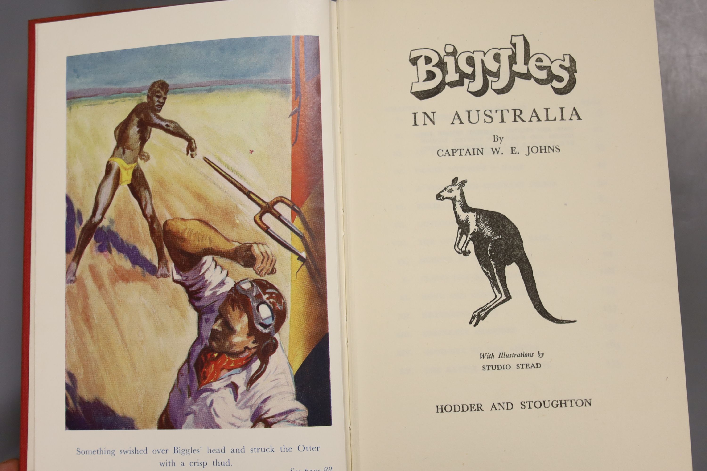 Johns, Capt W.W – Biggles In Australia, first edition, 16mo, hardback, (dj missing, spine sunned) Hodder & Stoughton, London, 1955., Blyton, Enid – Brer Rabbit Book, 16mo, hardback, (dj present with scuffs and small tear